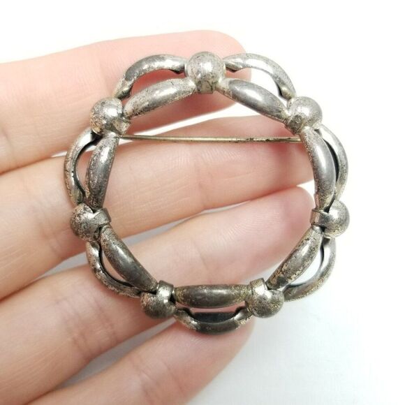 Vintage Sterling Silver Modernist Circle Brooch, Minimal Design, Unisex Estate - Picture 1 of 6